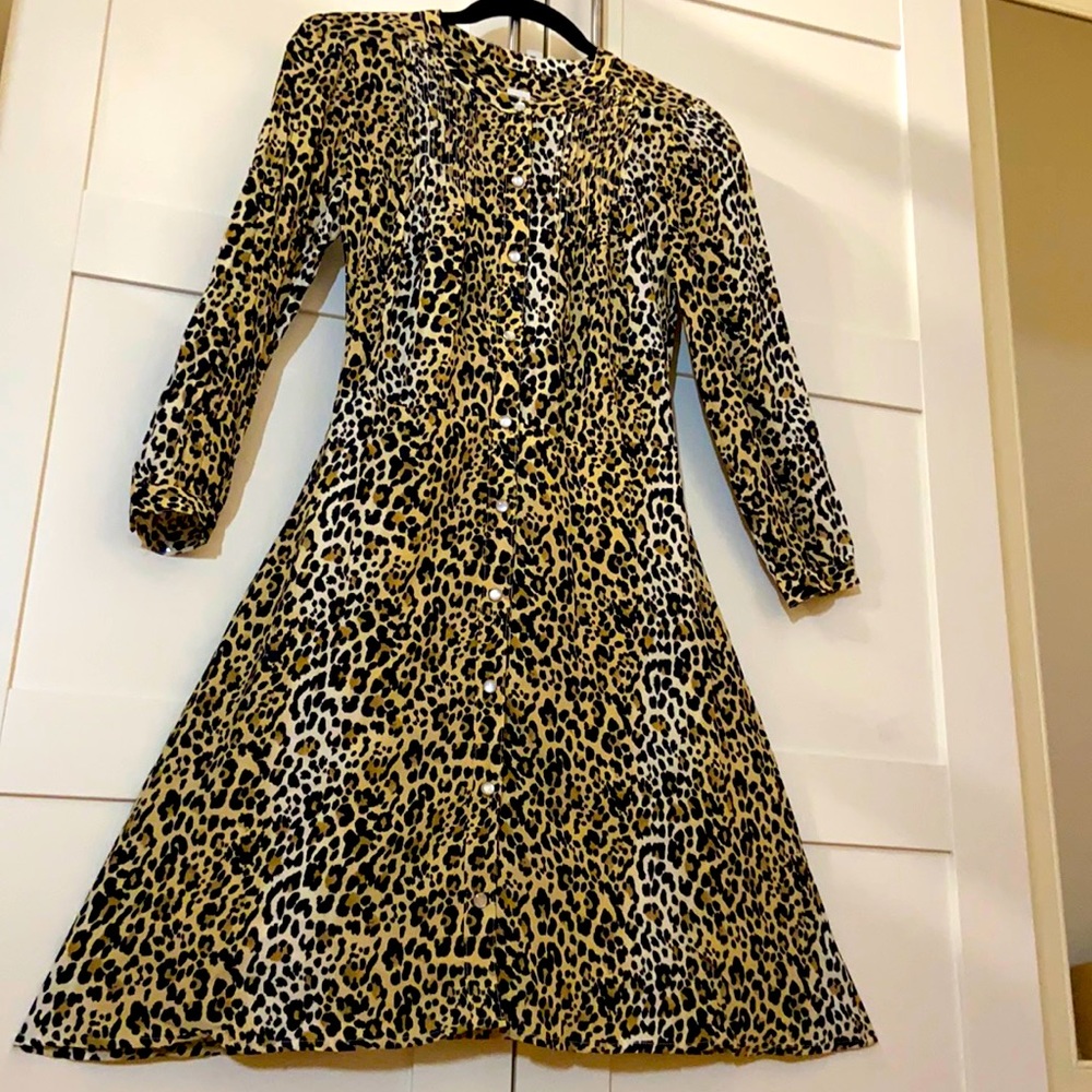 Leopard Print Pleated Button Down Dress